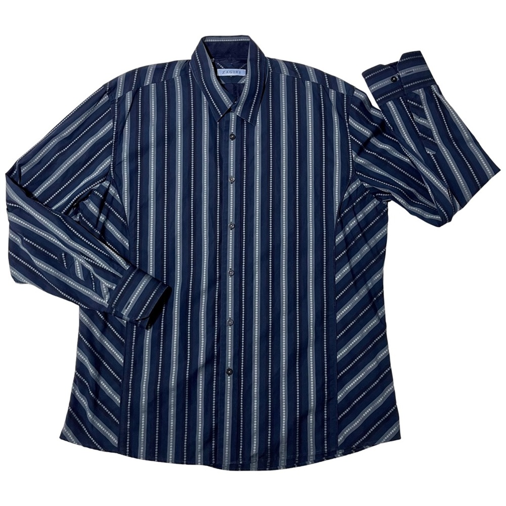ZAGARI Navy Blue Striped Shirt | XL